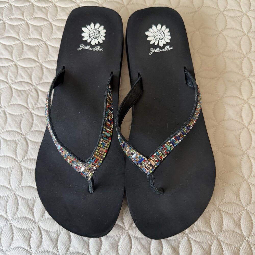 Yellow Box Zemily Multi-colored Rhinestone Flip Flop Sandal - Black - Size 11